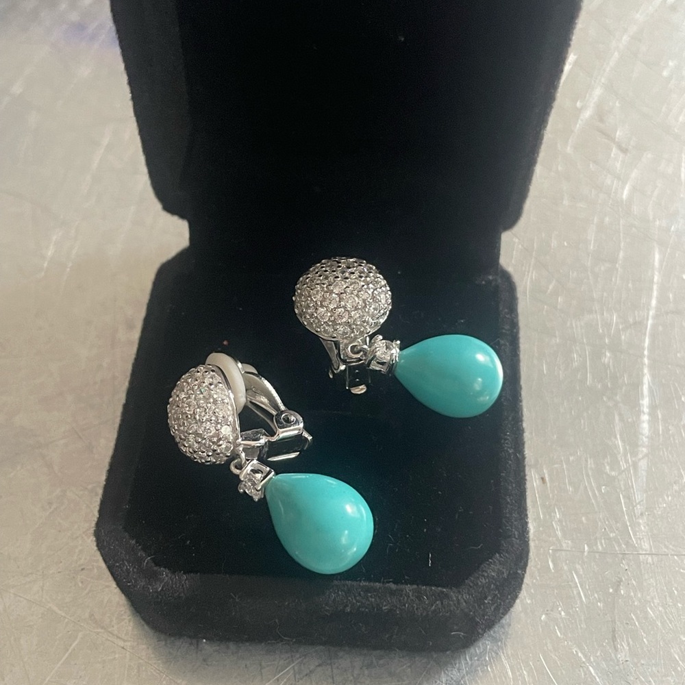 Sterling Silver, turquoise and cubic zirconia clip on earrings